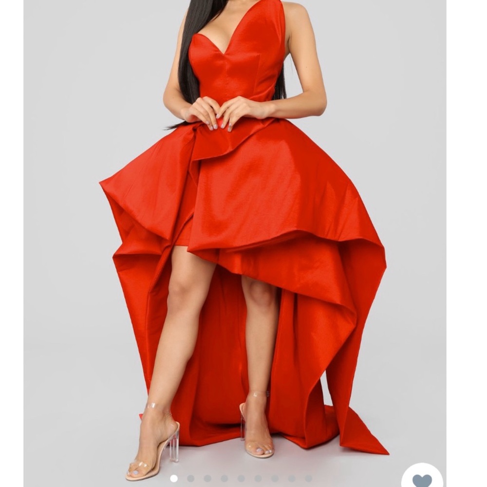High low red gown